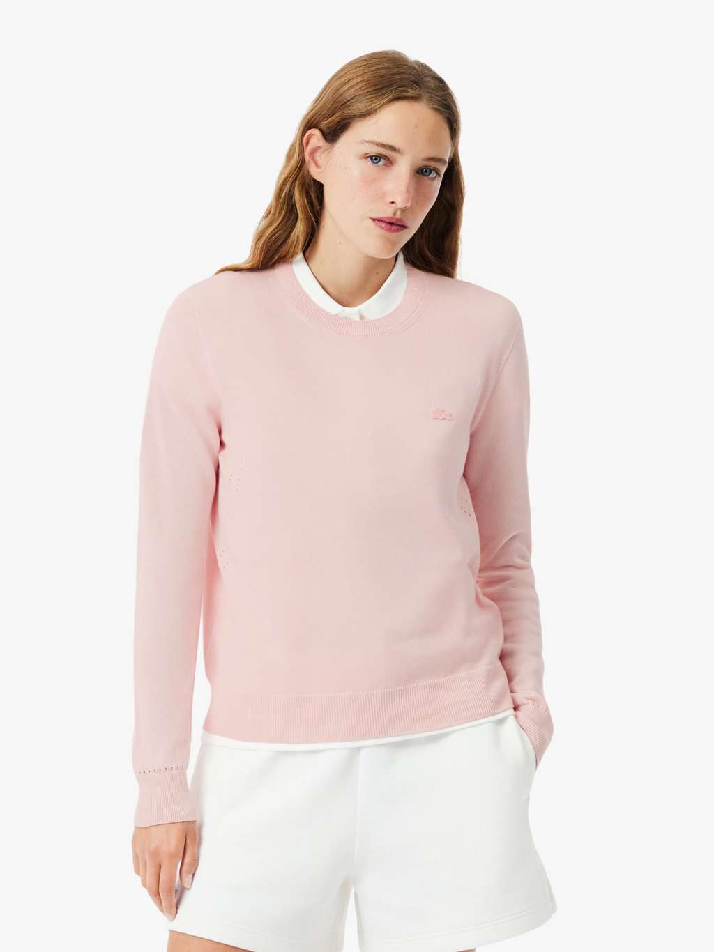 LACOSTE WOMEN 3D Knit Crew Neck Sweater Light Pink