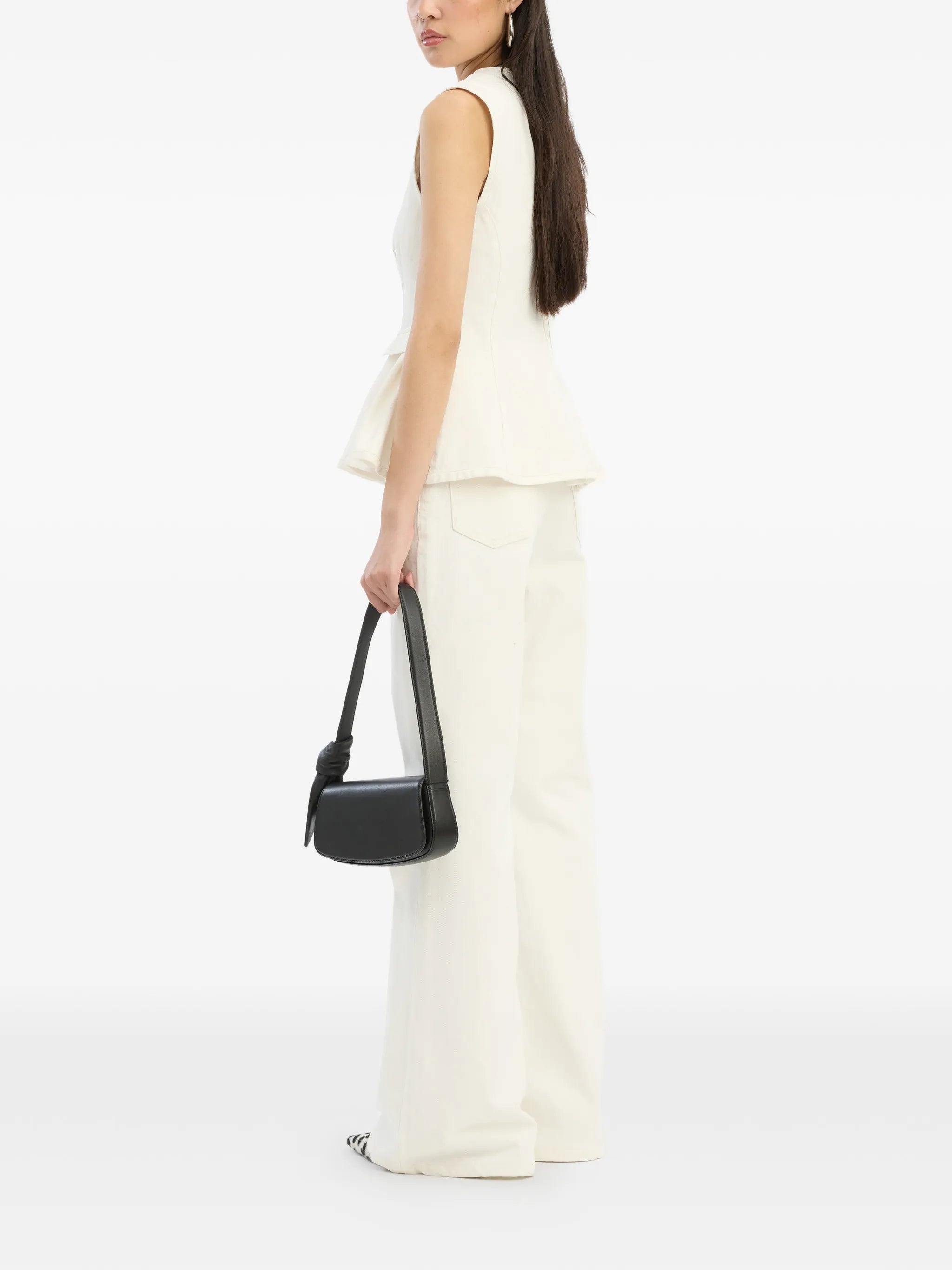 ROTATE BIRGER CHRISTENSEN WOMEN Peplum Denim Top White Denim