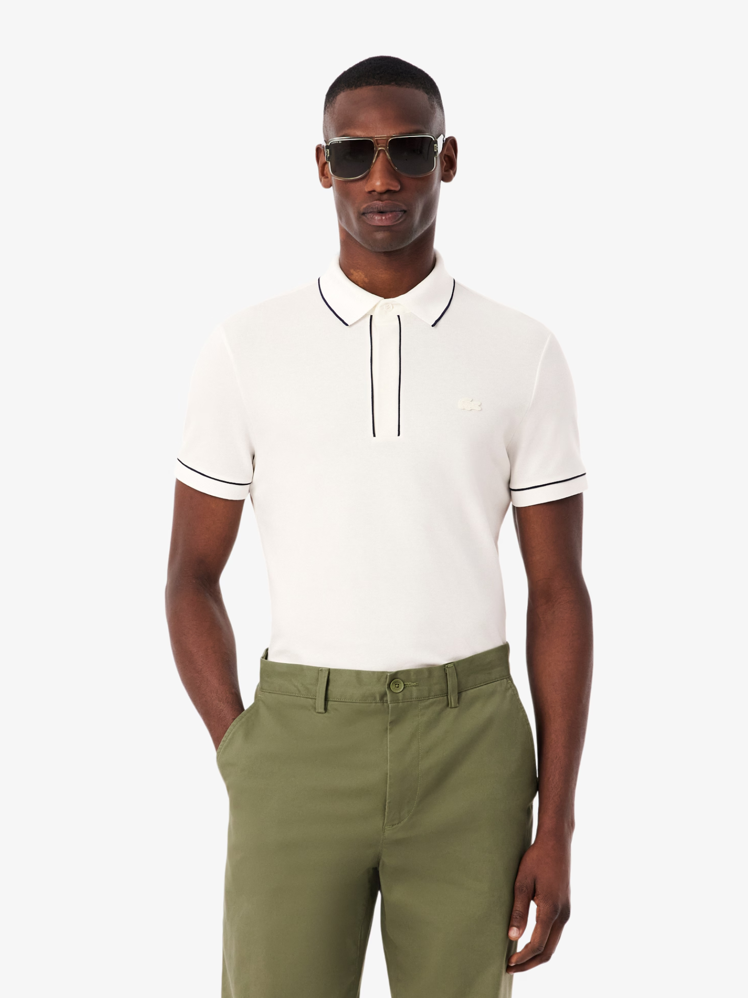 LACOSTE Regular Fit Paris Stretch Piqué Polo Shirt White