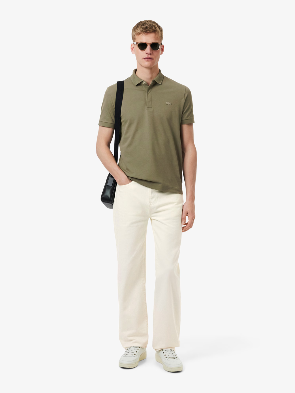 LACOSTE Regular Fit Paris Stretch Piqué Polo Shirt Khaki Green