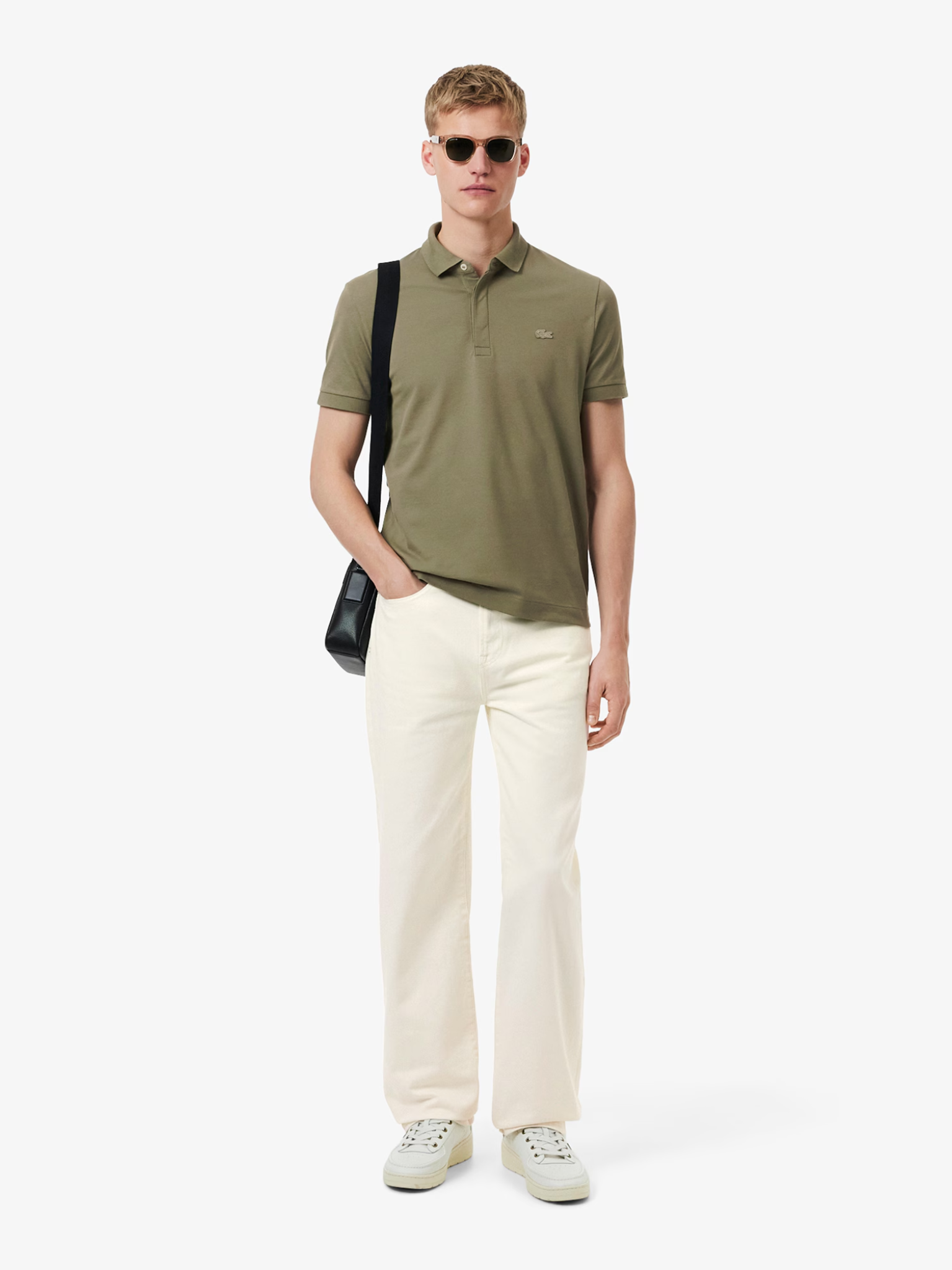 LACOSTE Regular Fit Paris Stretch Piqué Polo Shirt Khaki Green