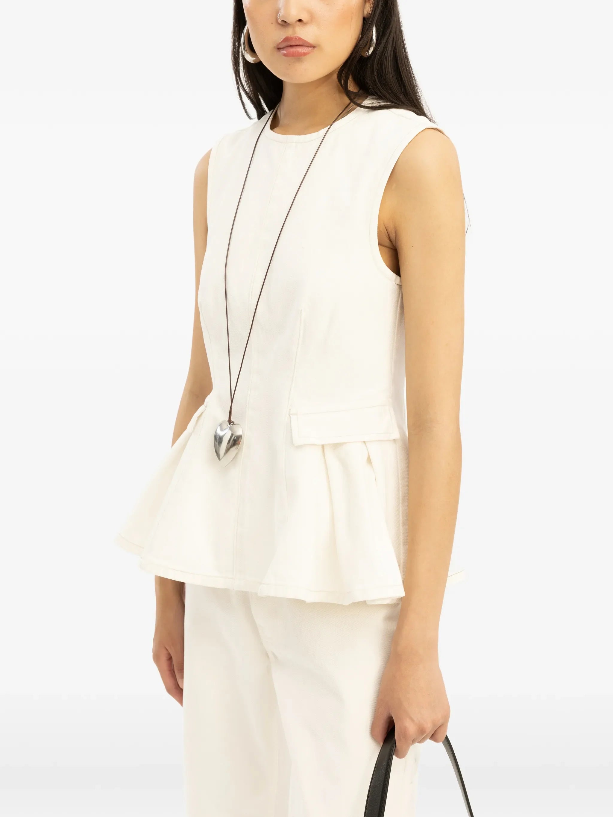 ROTATE BIRGER CHRISTENSEN WOMEN Peplum Denim Top White Denim