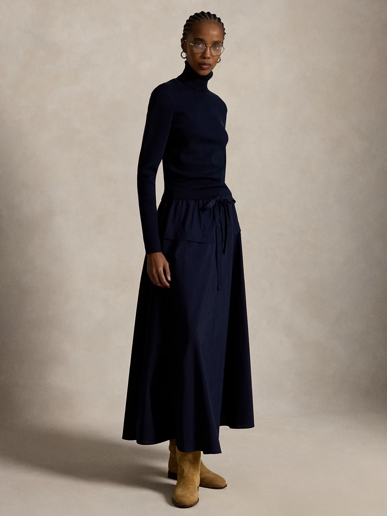 RALPH LAUREN WOMEN Cotton Canvas A-Line Skirt Hunter Navy