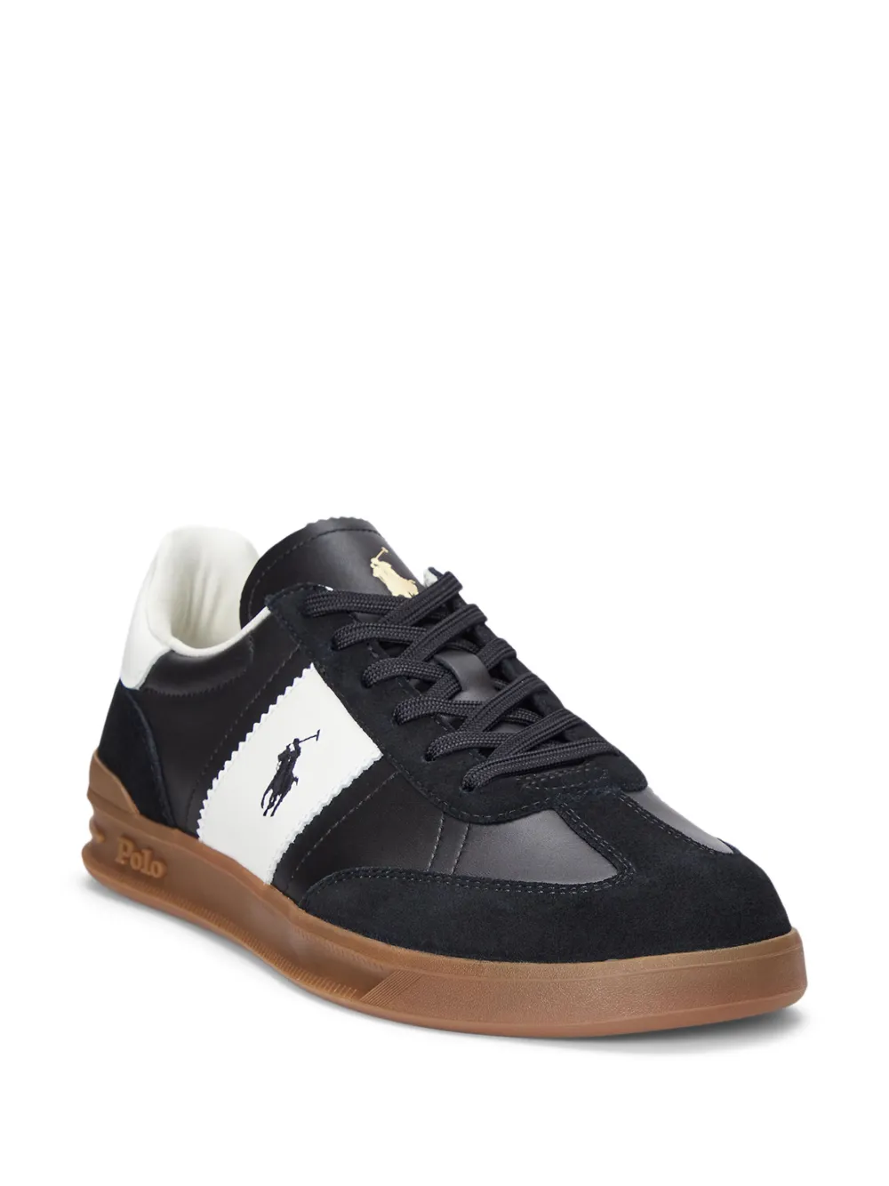 RALPH LAUREN Heritage Area Leather-Suede Sneakers Black/White