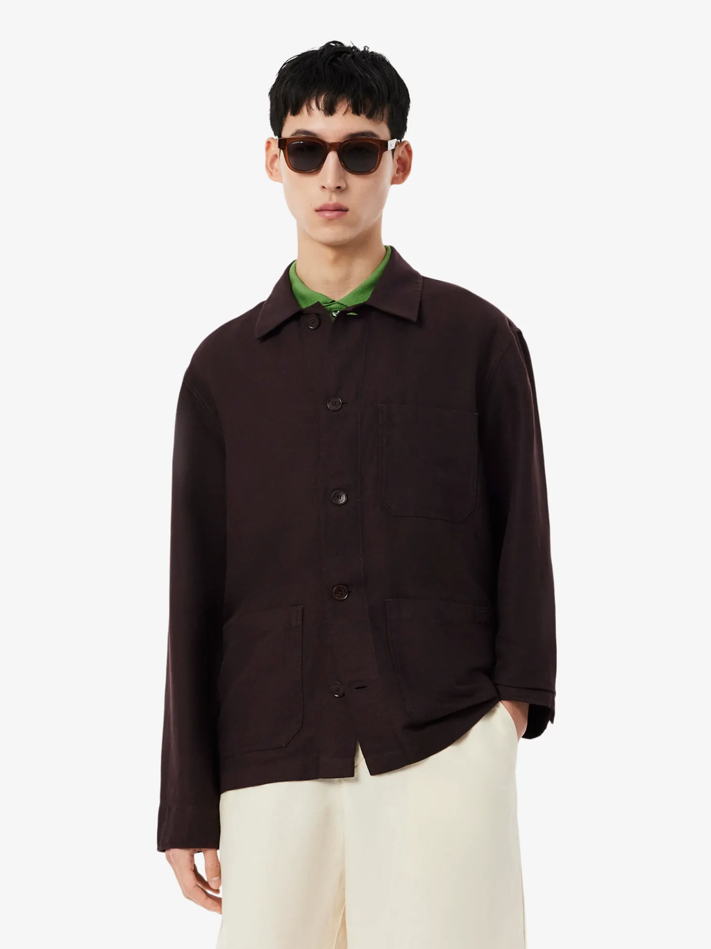 LACOSTE Linen Blend Overshirt Brown