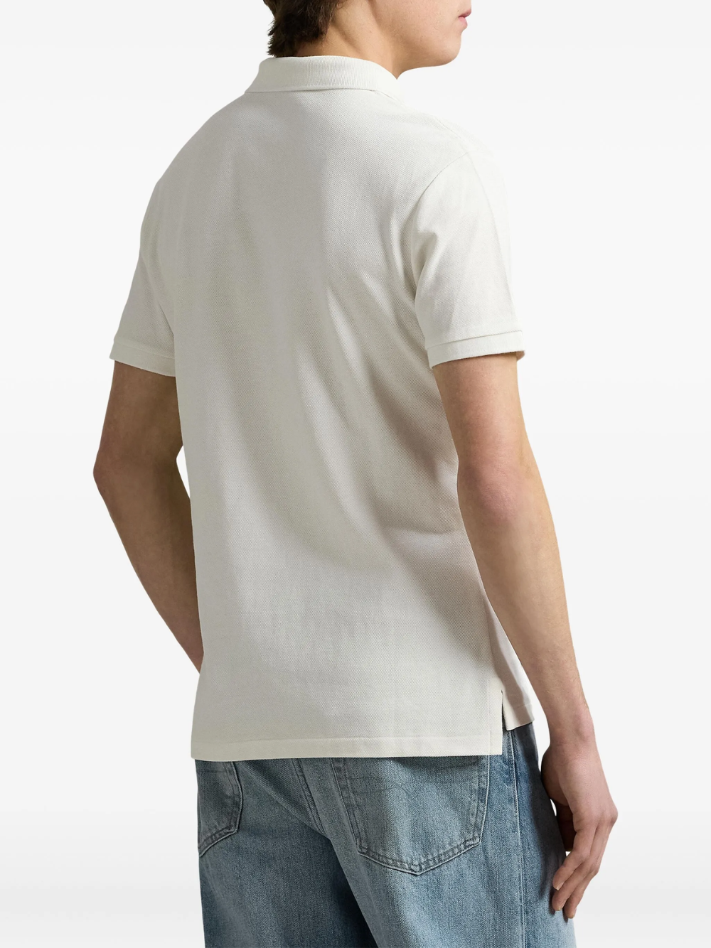 RALPH LAUREN Slim Fit Mesh Polo Shirt Pale Cream