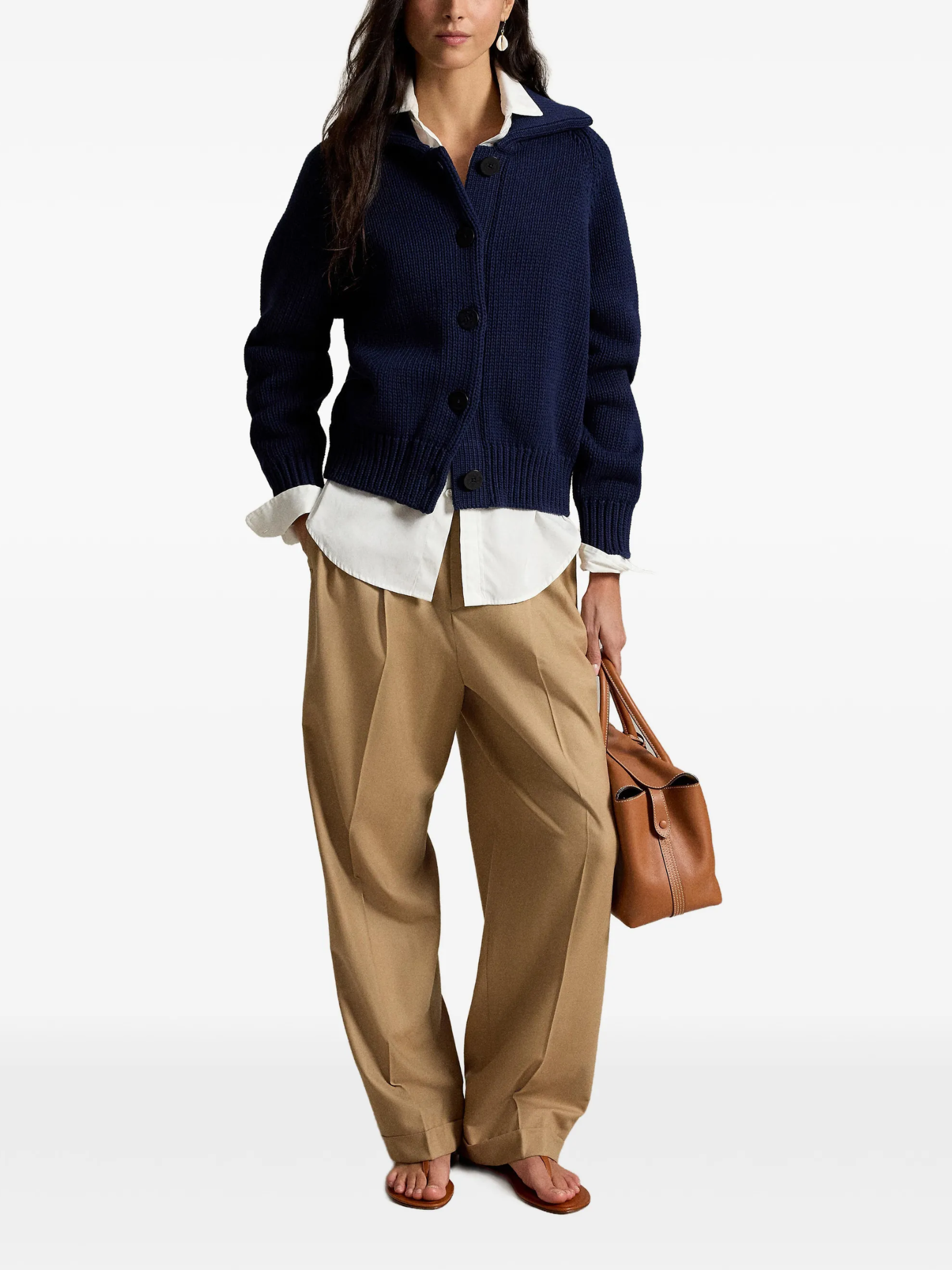 RALPH LAUREN WOMEN Cotton-blend Buttoned Cardigan Cruise Navy