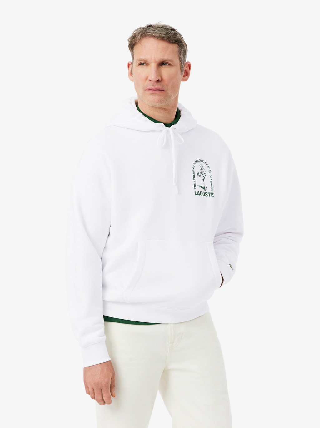 LACOSTE Loose Fit Printed Hoodie White