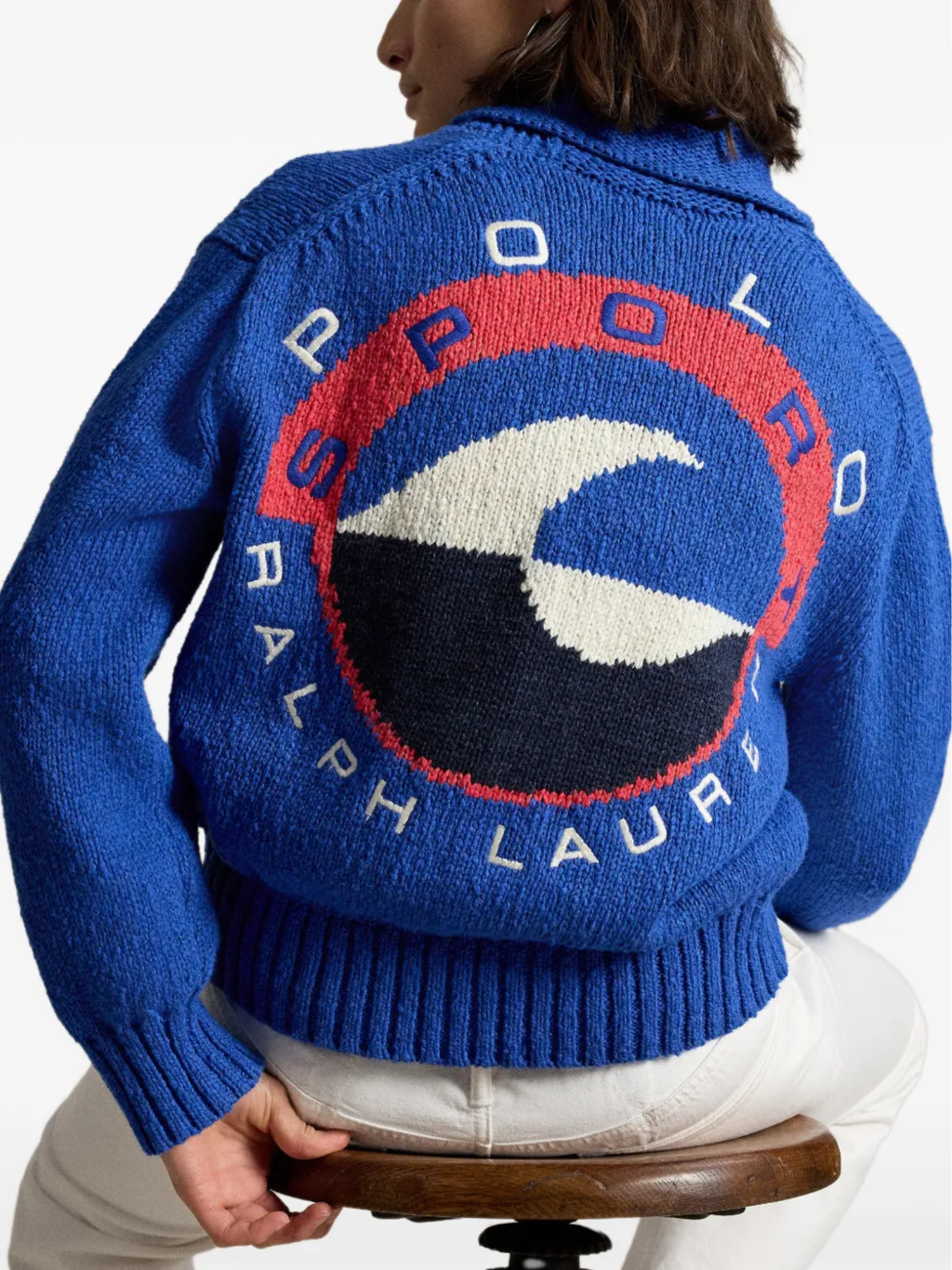 RALPH LAUREN WOMEN Wave-logo Cotton Zip Cardigan Sapphire Multi
