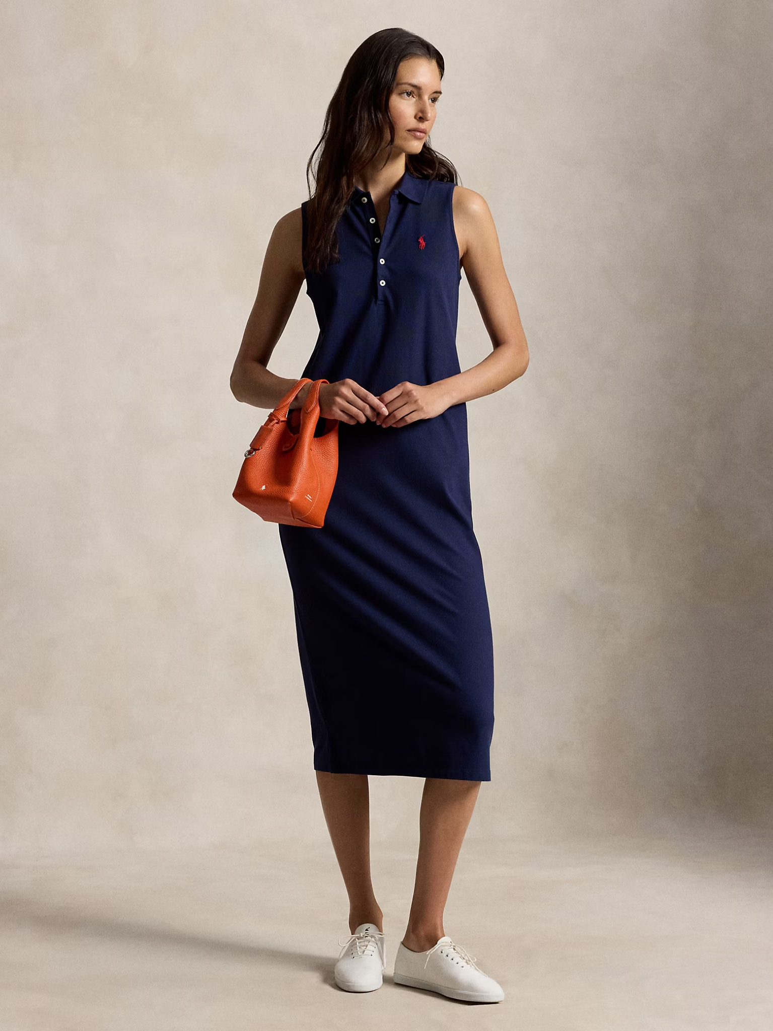 RALPH LAUREN WOMEN Stretch-Cotton Sleeveless Polo Dress Newport Navy