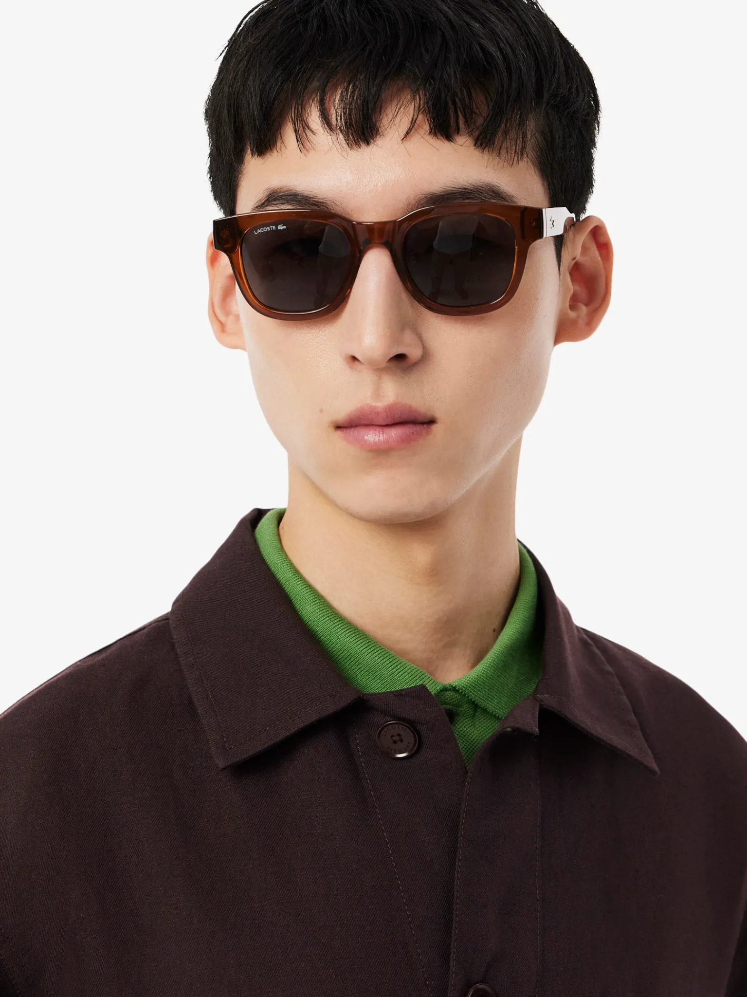 LACOSTE Linen Blend Overshirt Brown