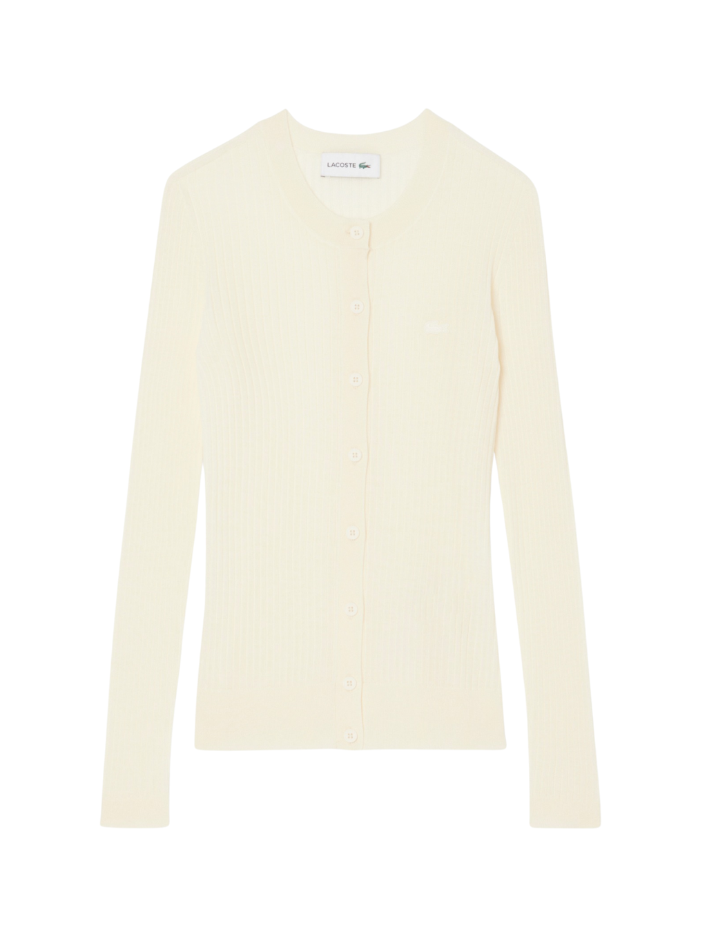 LACOSTE WOMEN Rib Knit Merino Wool Cardigan White