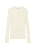 LACOSTE WOMEN Rib Knit Merino Wool Cardigan White