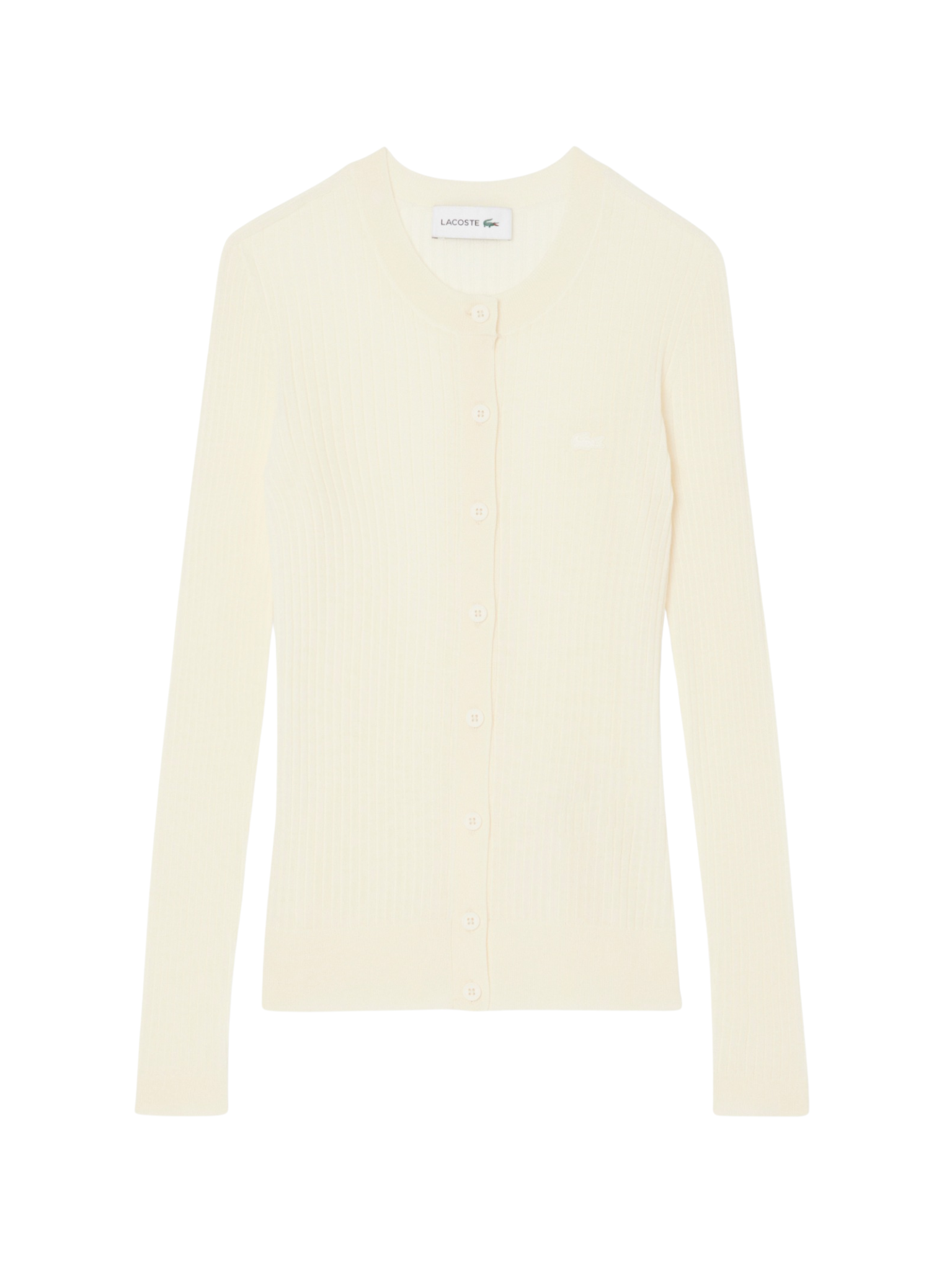 LACOSTE WOMEN Rib Knit Merino Wool Cardigan White