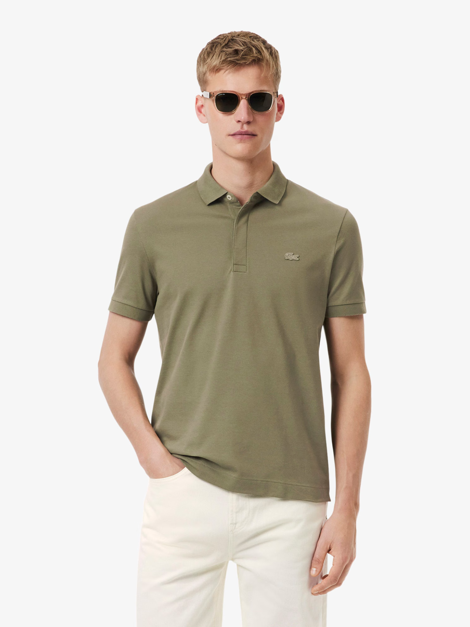 LACOSTE Regular Fit Paris Stretch Piqué Polo Shirt Khaki Green