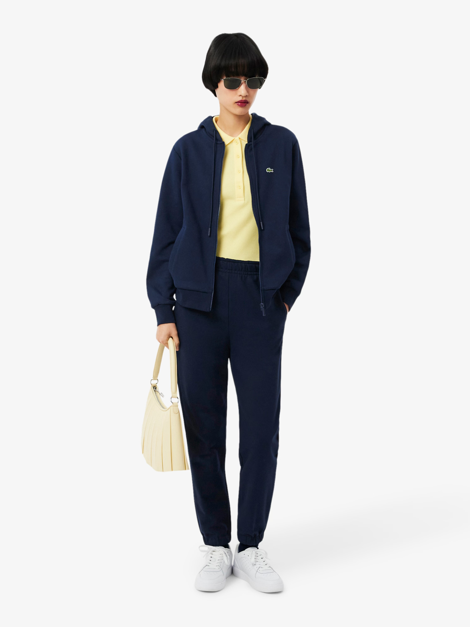 LACOSTE WOMEN Zipped Fleece Hoodie Midnight Blue