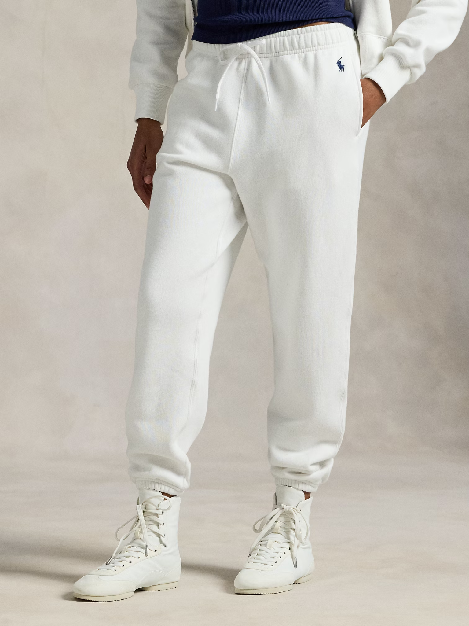 RALPH LAUREN WOMEN Fleece Drawstring Tracksuit Bottoms White