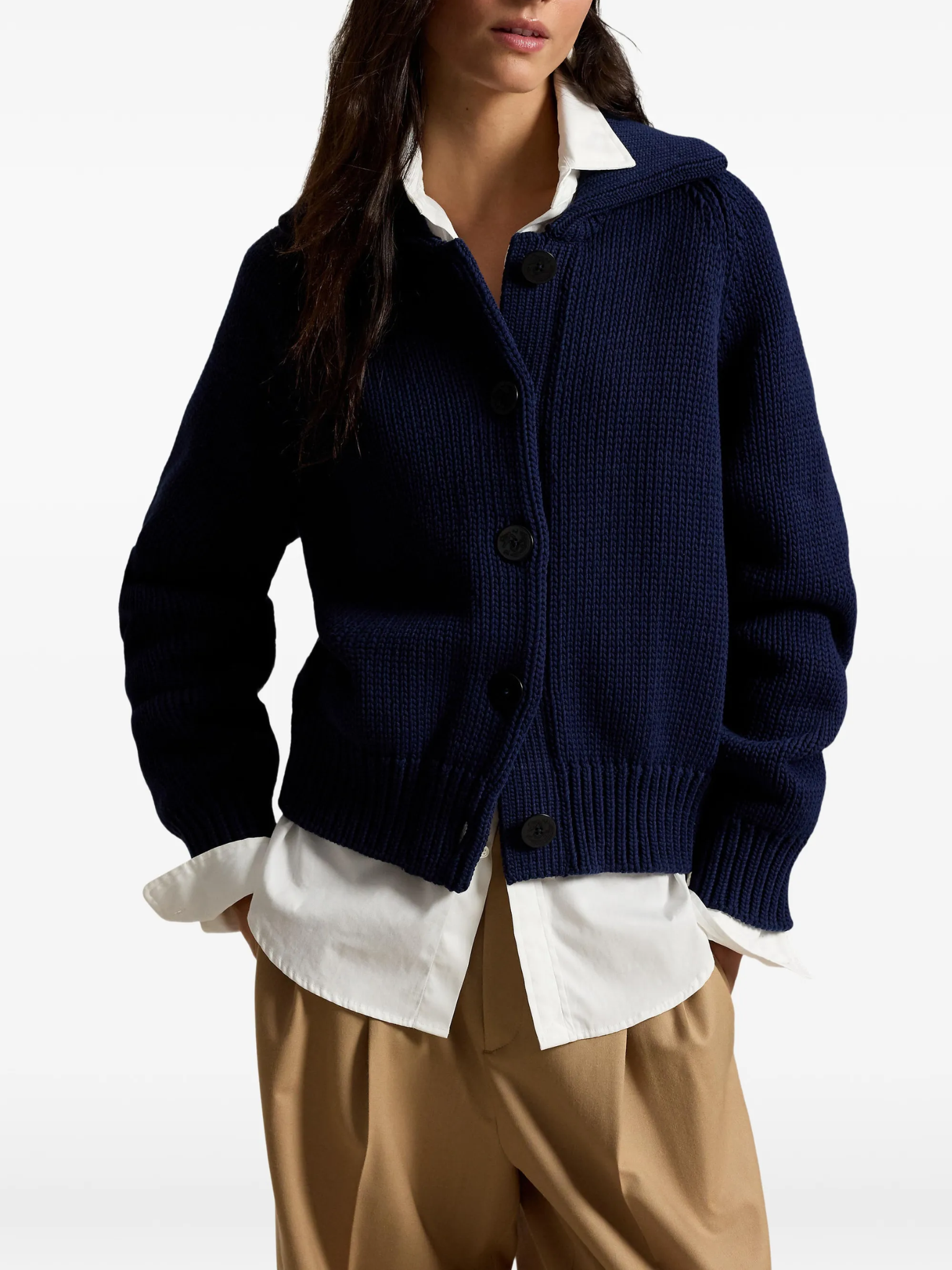 RALPH LAUREN WOMEN Cotton-blend Buttoned Cardigan Cruise Navy