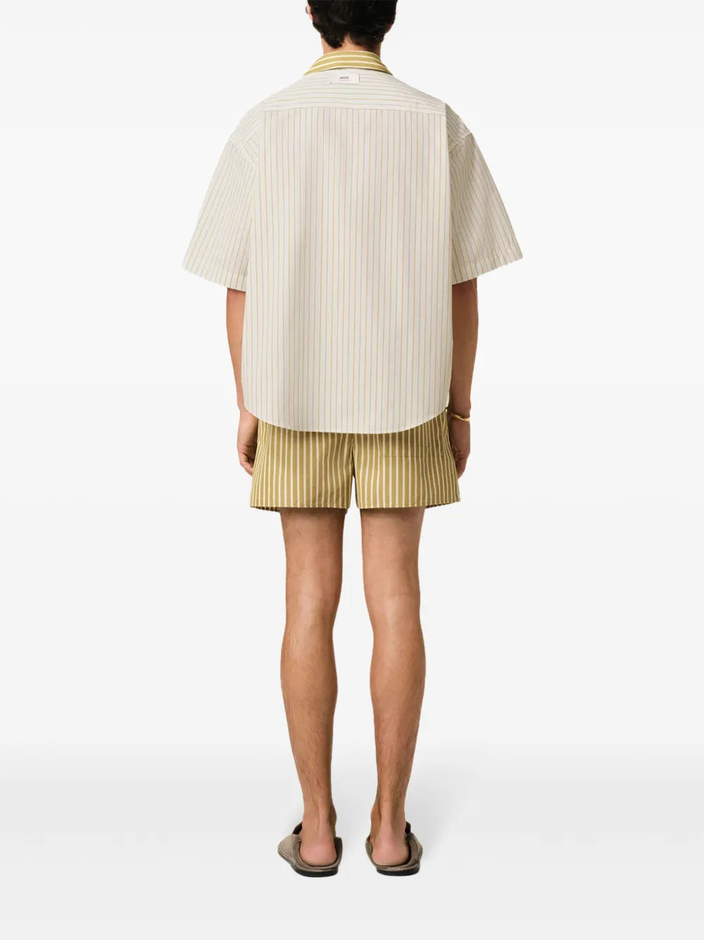 AMI ALEXANDRE MATTIUSSI Camp Collar Boxy Shirt White/Khaki
