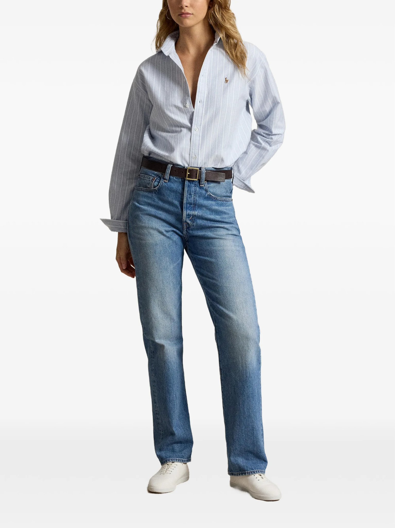 RALPH LAUREN WOMEN Relaxed Fit Cotton Oxford Shirt Blue/Multicolour