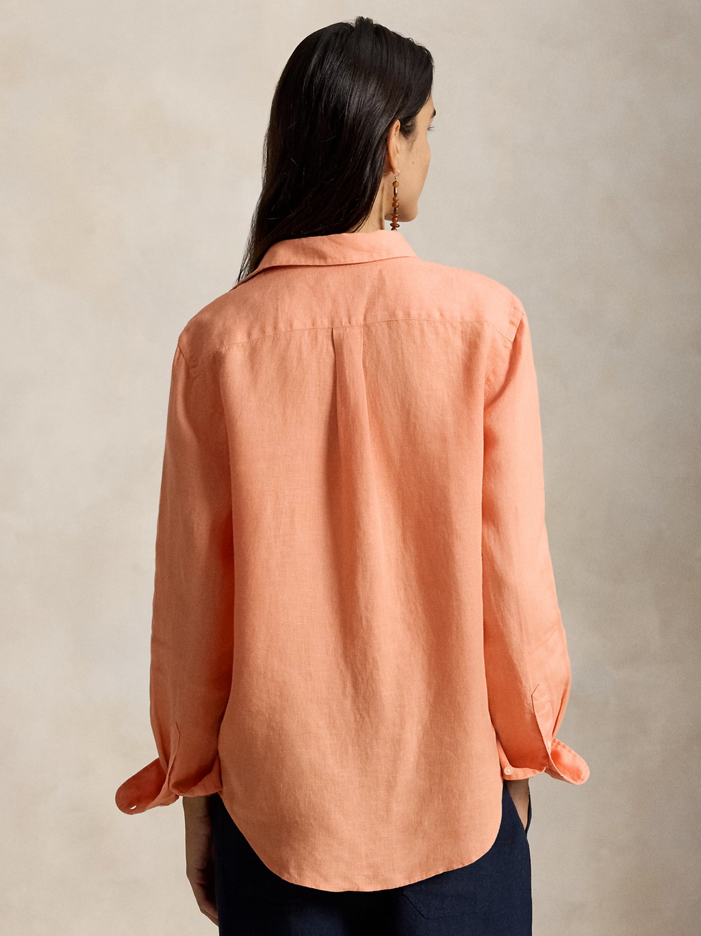 RALPH LAUREN WOMEN Classic Fit Linen Shirt Pastel Coral