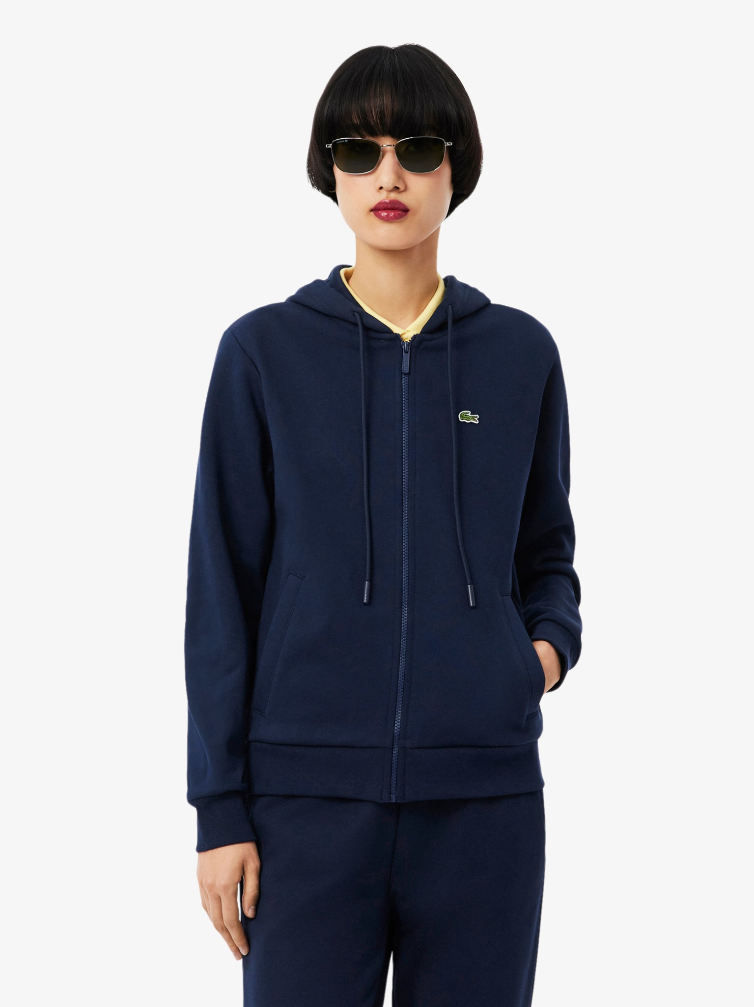 LACOSTE WOMEN Zipped Fleece Hoodie Midnight Blue