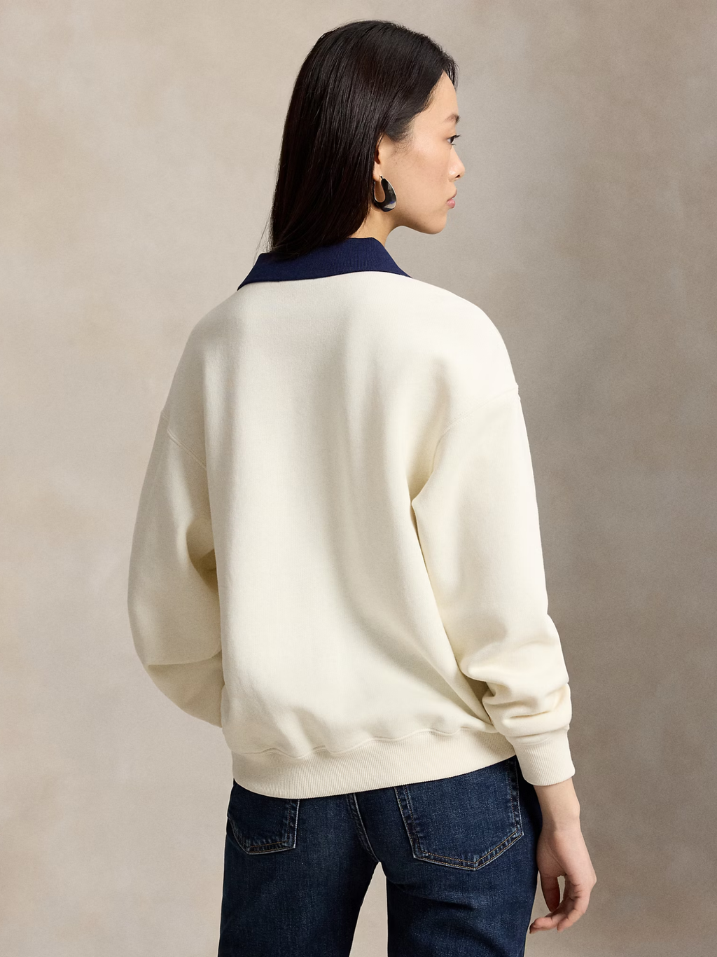 RALPH LAUREN WOMEN Polo-Collar Fleece Crewneck Warm White