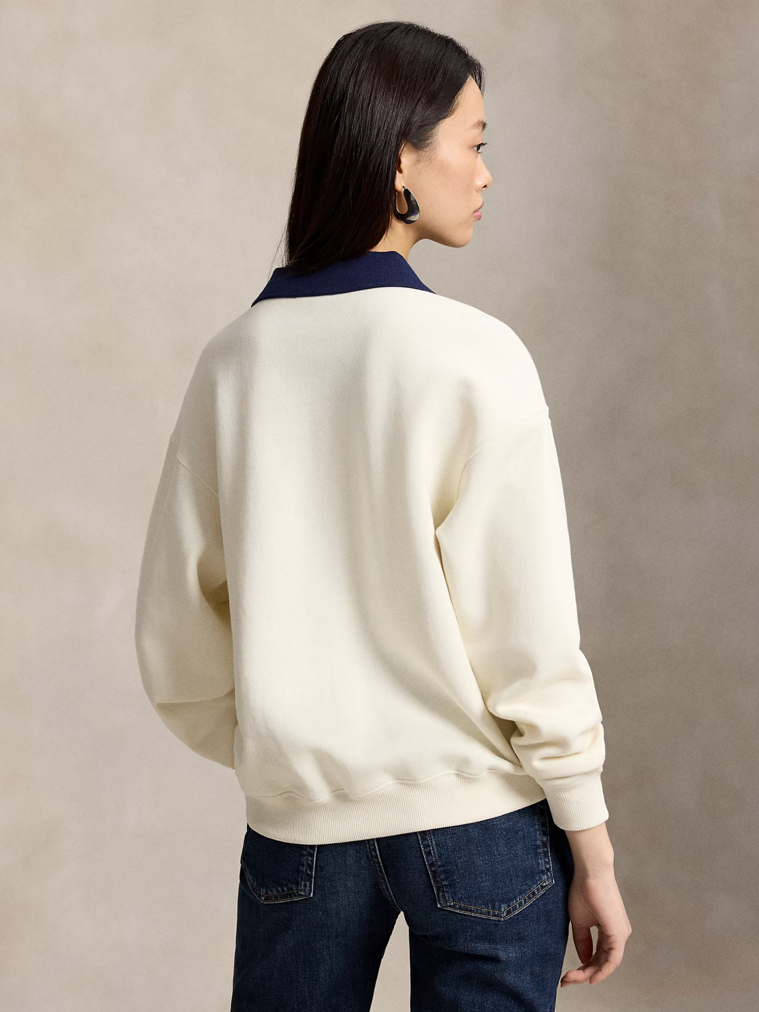 RALPH LAUREN WOMEN Polo-Collar Fleece Crewneck Warm White