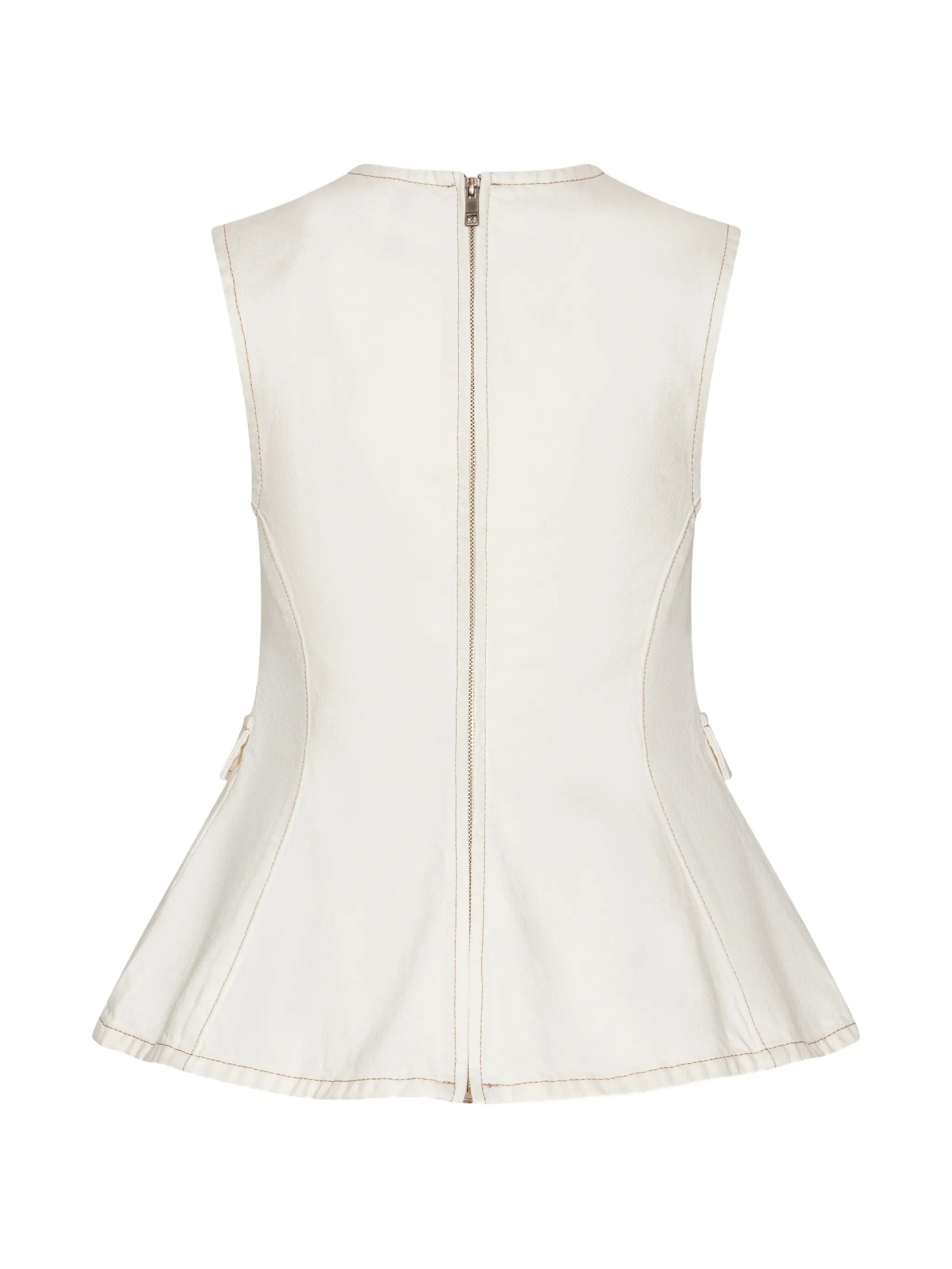 ROTATE BIRGER CHRISTENSEN WOMEN Peplum Denim Top White Denim