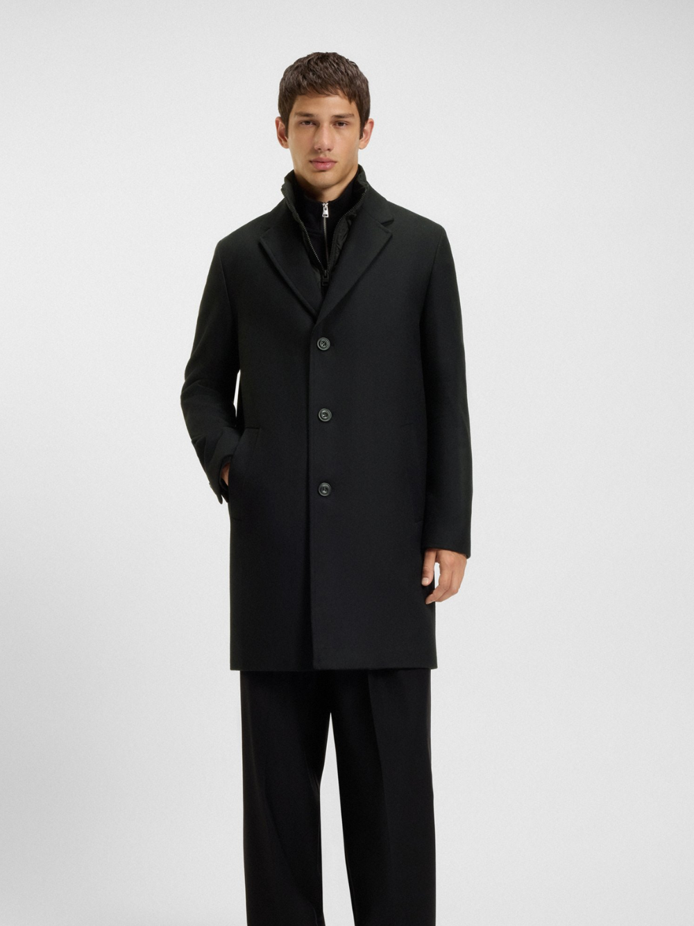 HUGO Milogan2541 Wool-Blend Coat With Quilted Inner Vest Black