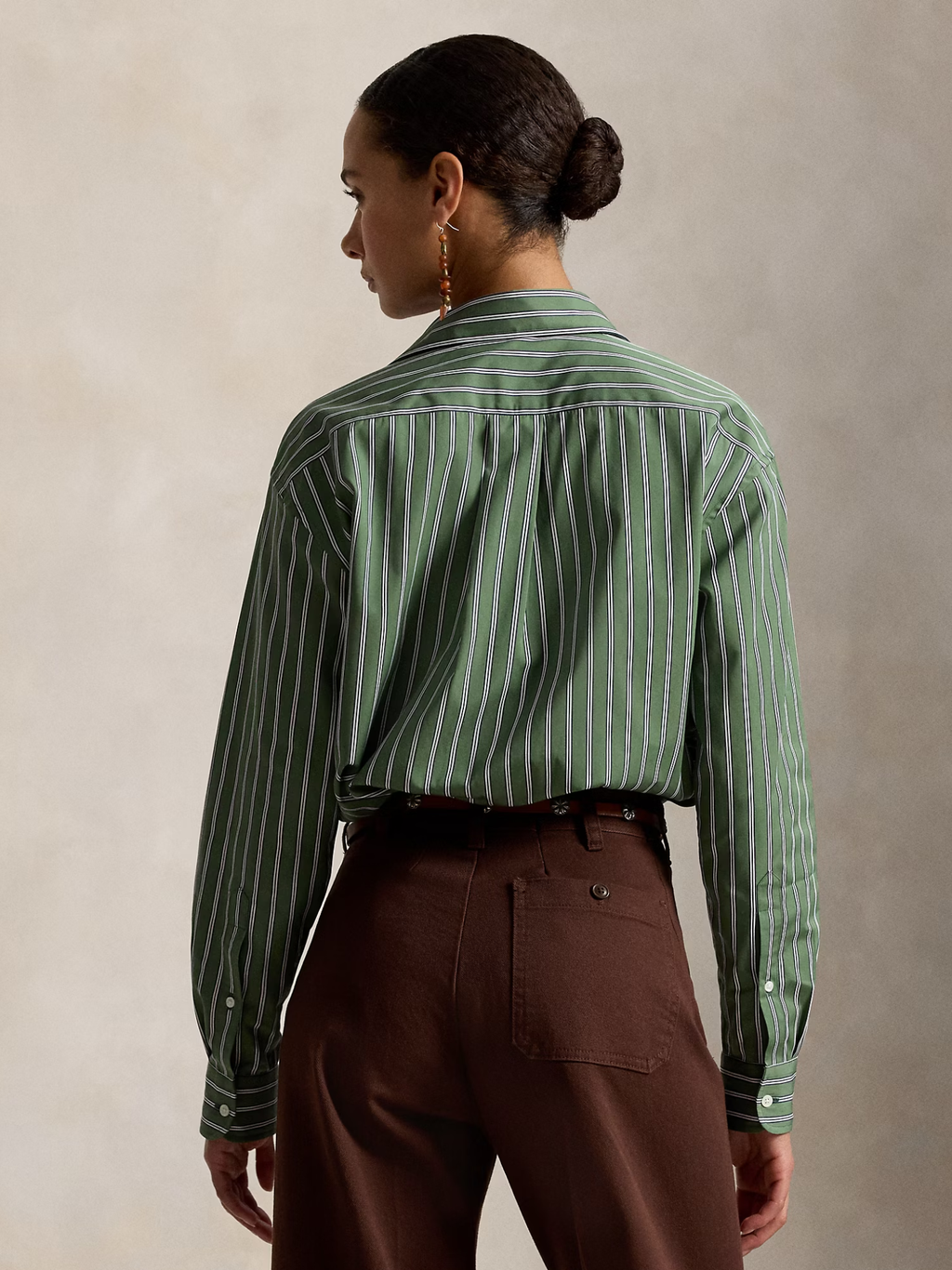 RALPH LAUREN WOMEN Relaxed Fit Striped Cotton Shirt Green/White Multi
