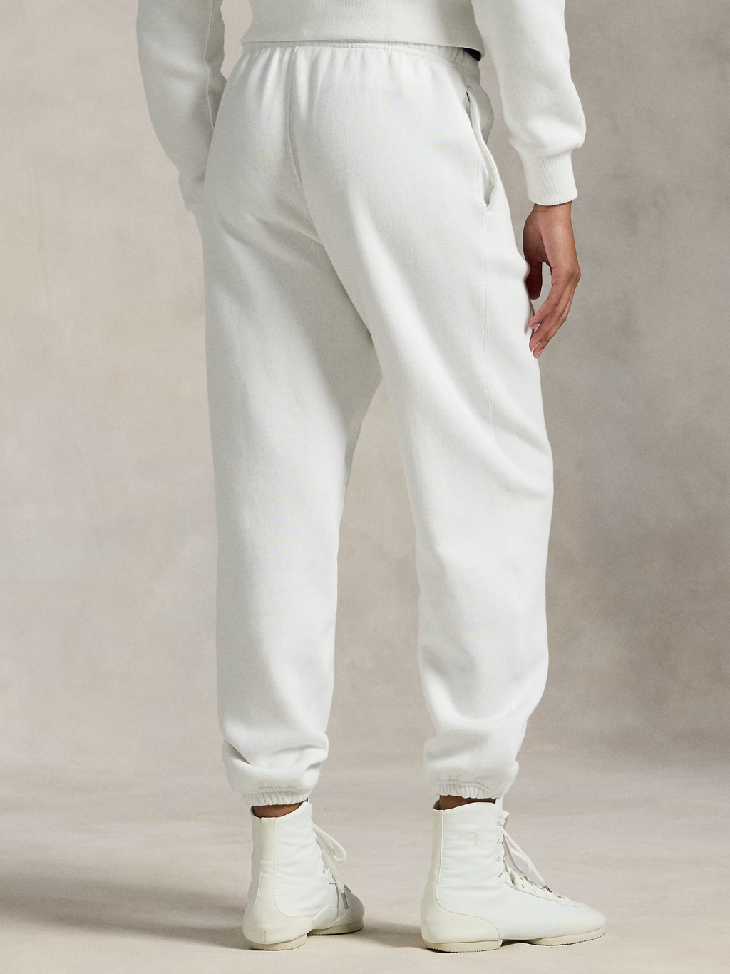 RALPH LAUREN WOMEN Fleece Drawstring Tracksuit Bottoms White