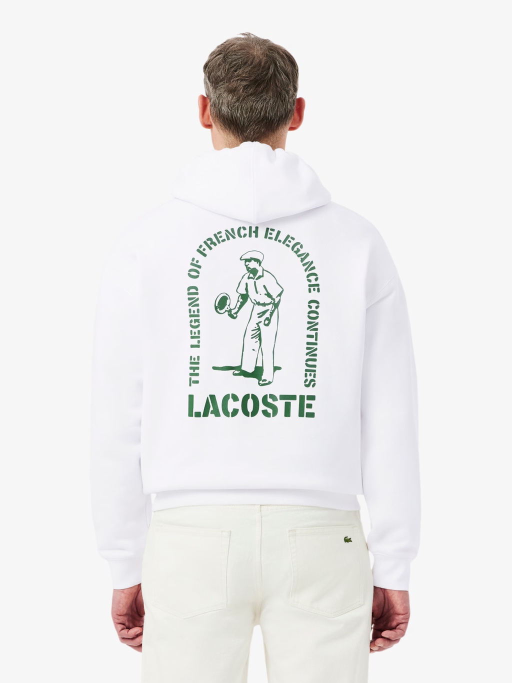 LACOSTE Loose Fit Printed Hoodie White