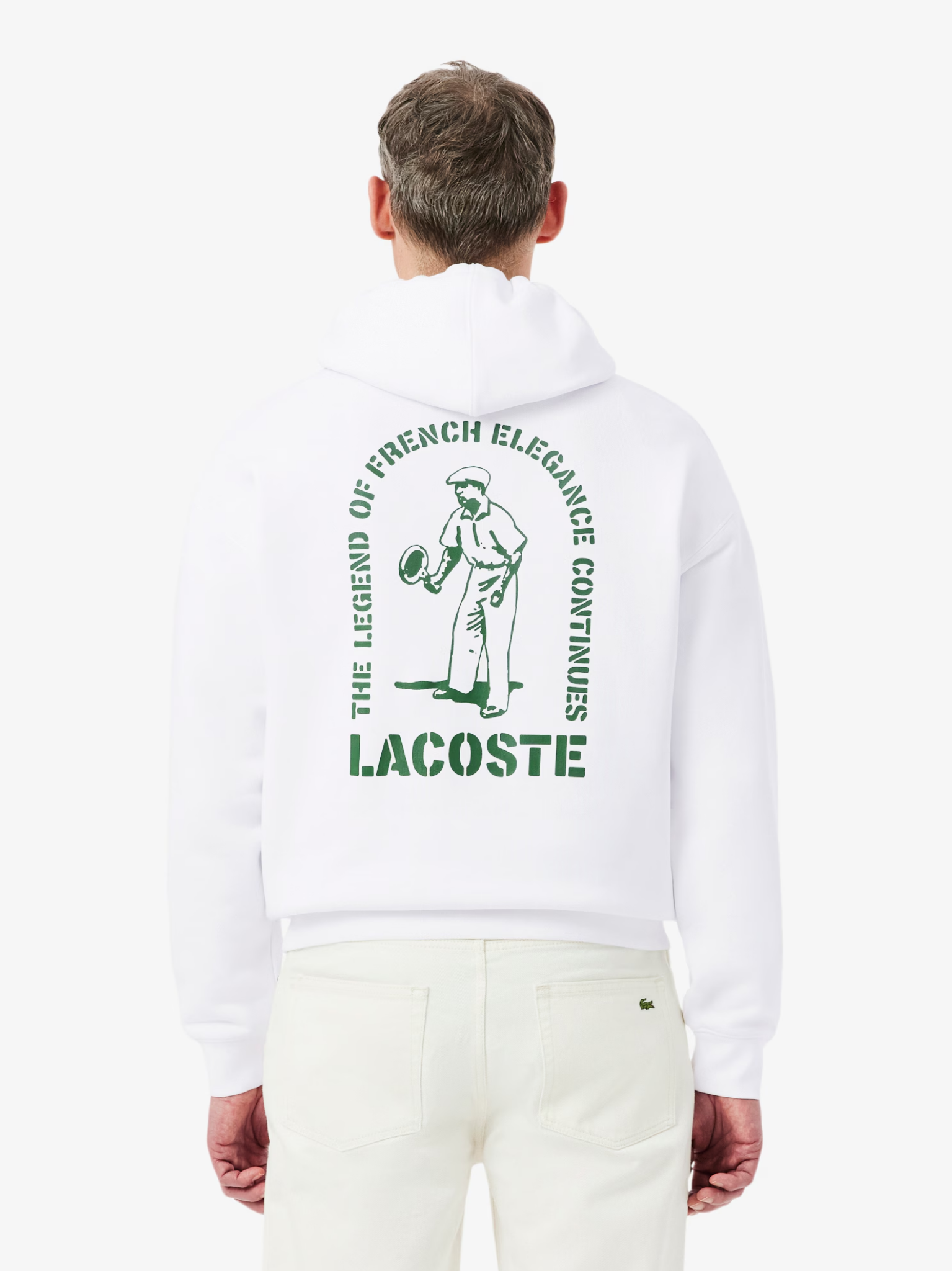 LACOSTE Loose Fit Printed Hoodie White