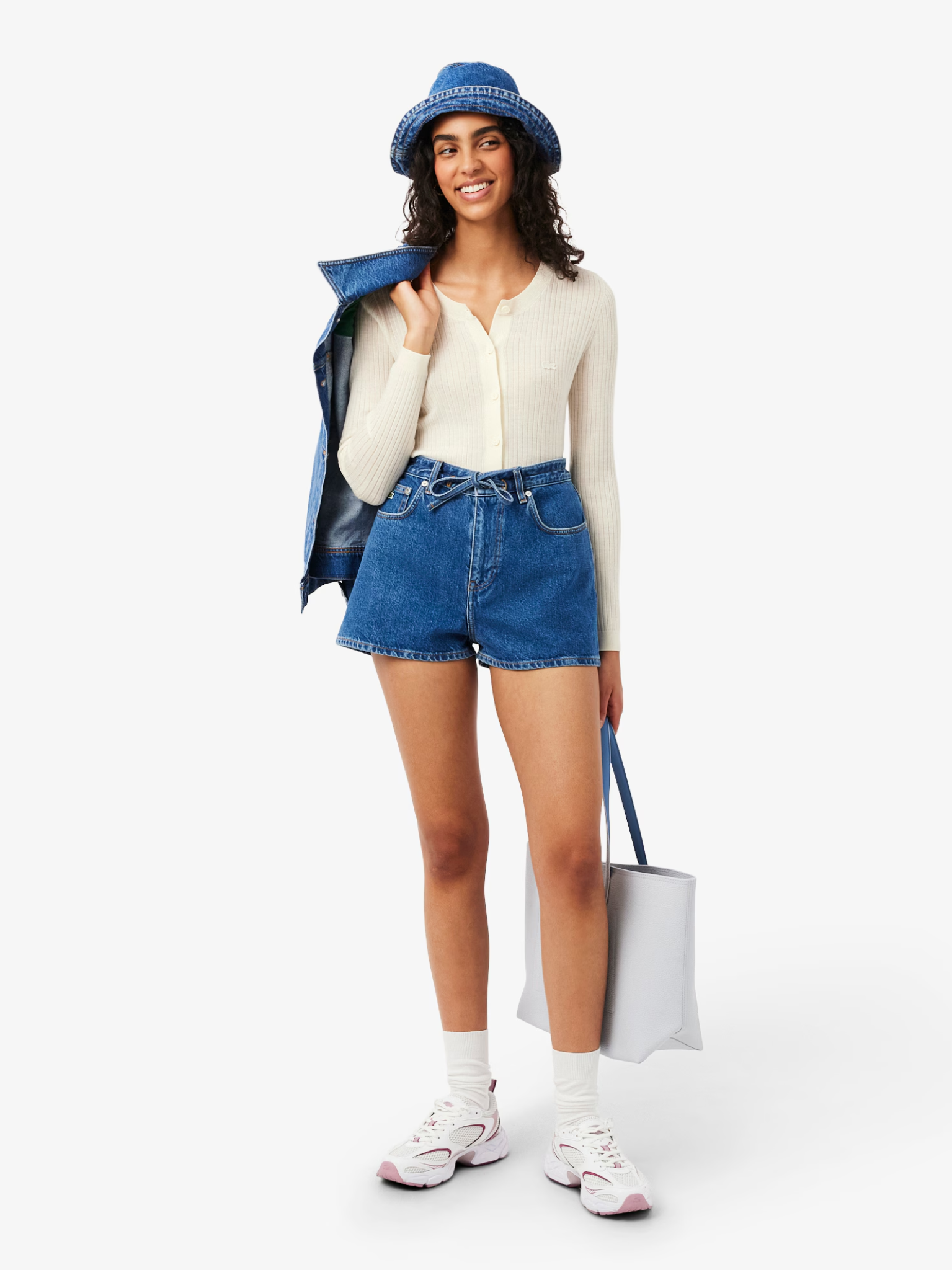 LACOSTE WOMEN Rib Knit Merino Wool Cardigan White