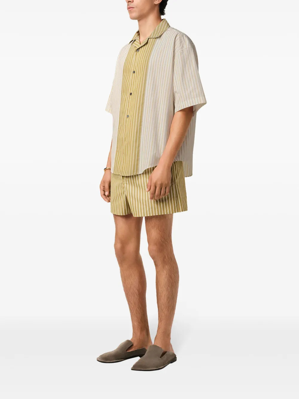 AMI ALEXANDRE MATTIUSSI Camp Collar Boxy Shirt White/Khaki