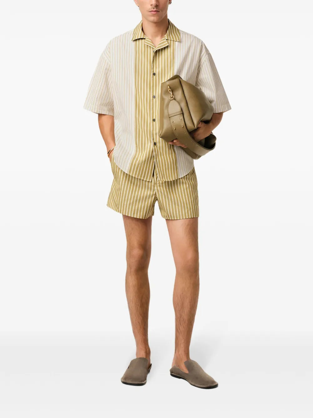AMI ALEXANDRE MATTIUSSI Camp Collar Boxy Shirt White/Khaki