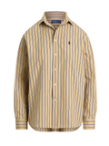 RALPH LAUREN WOMEN Relaxed Fit Striped Cotton Shirt Tan Royal Multi