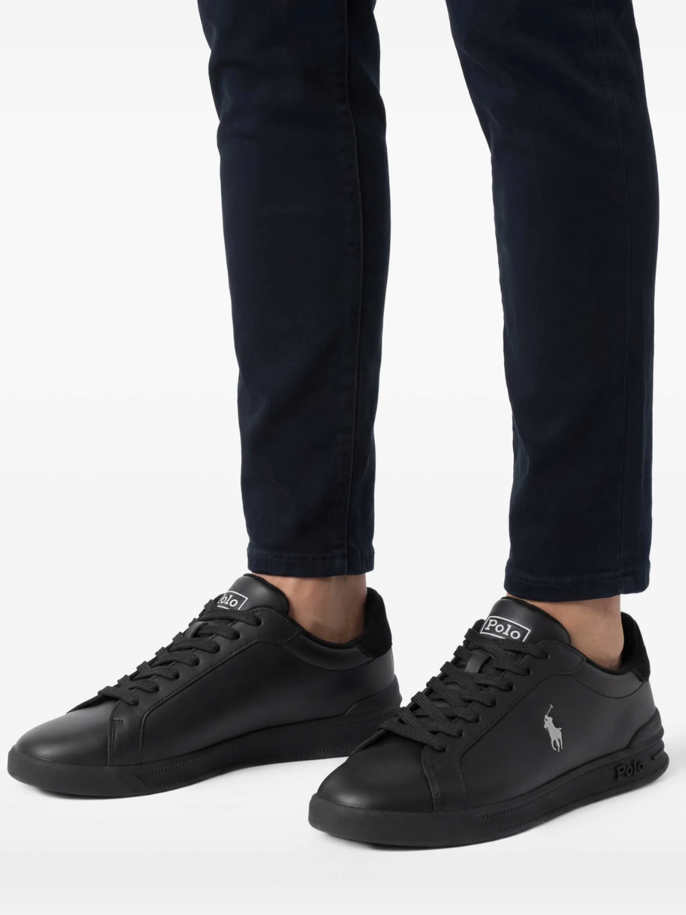 RALPH LAUREN Heritage Court II Leather Sneakers Black/Soft Grey