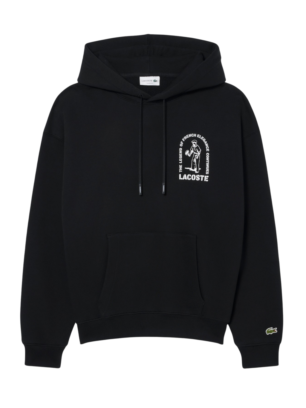 LACOSTE Loose Fit Printed Hoodie Black