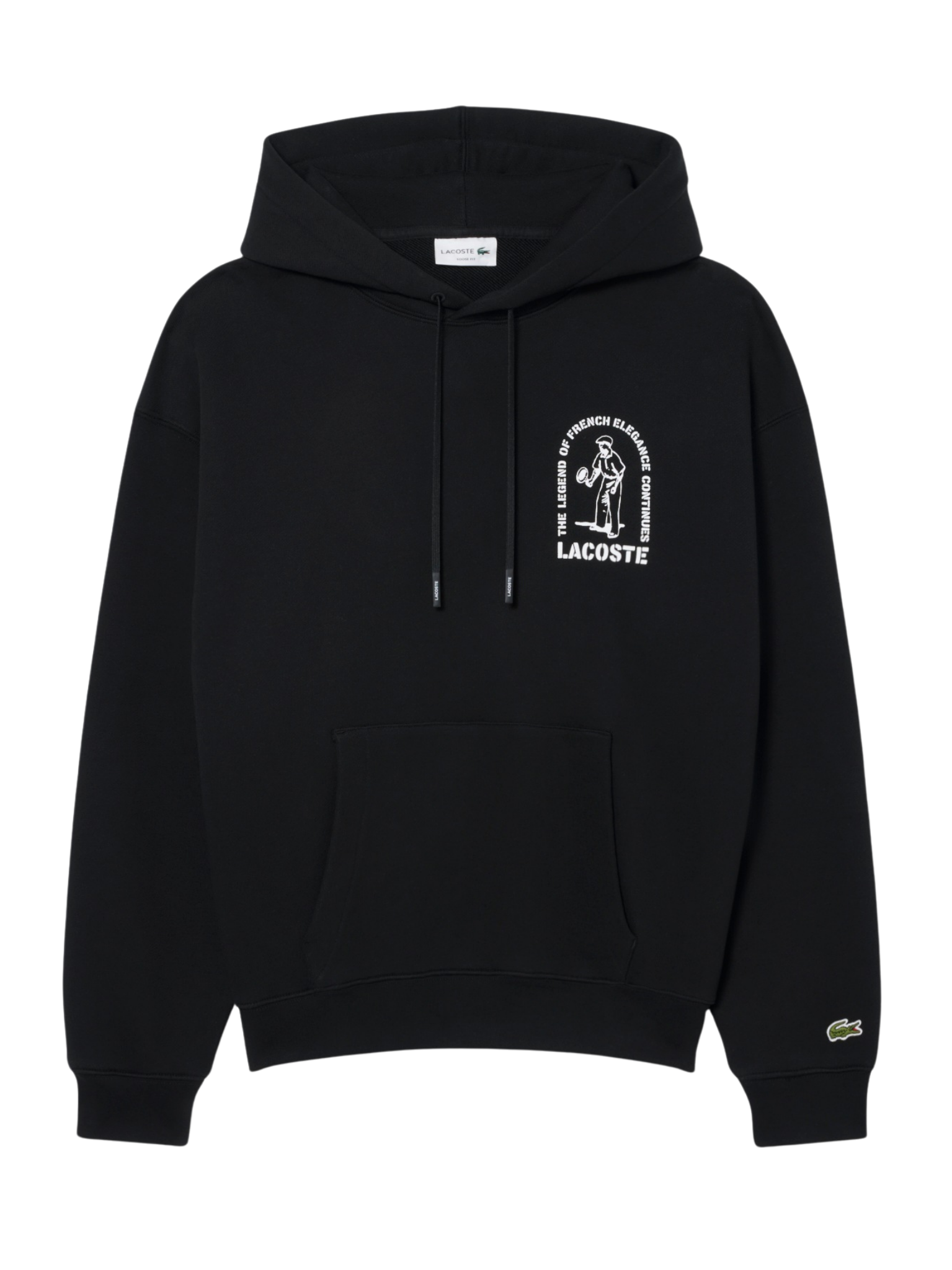 LACOSTE Loose Fit Printed Hoodie Black