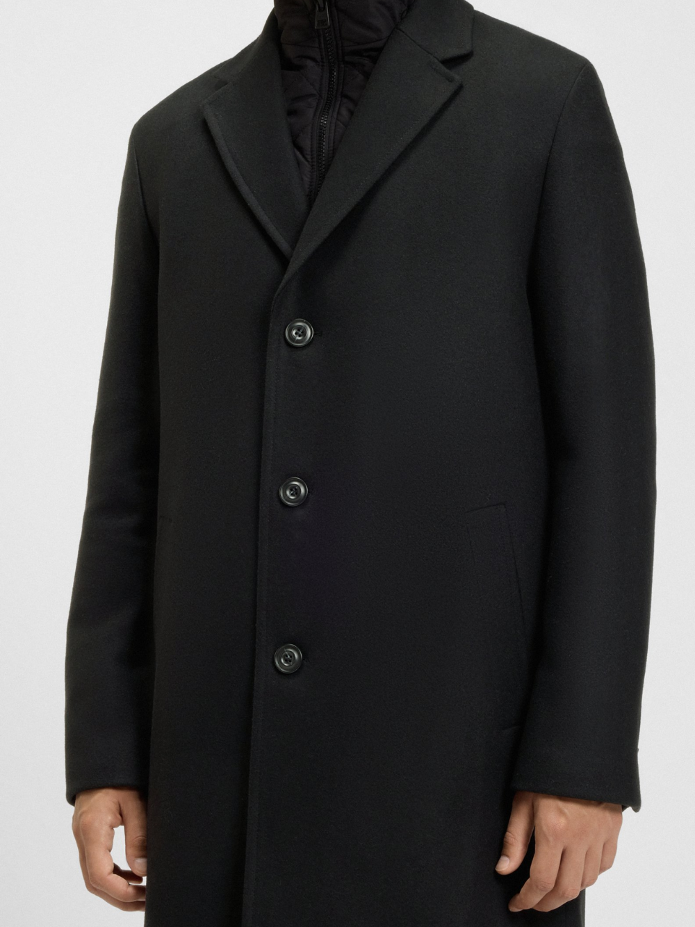 HUGO Milogan2541 Wool-Blend Coat With Quilted Inner Vest Black