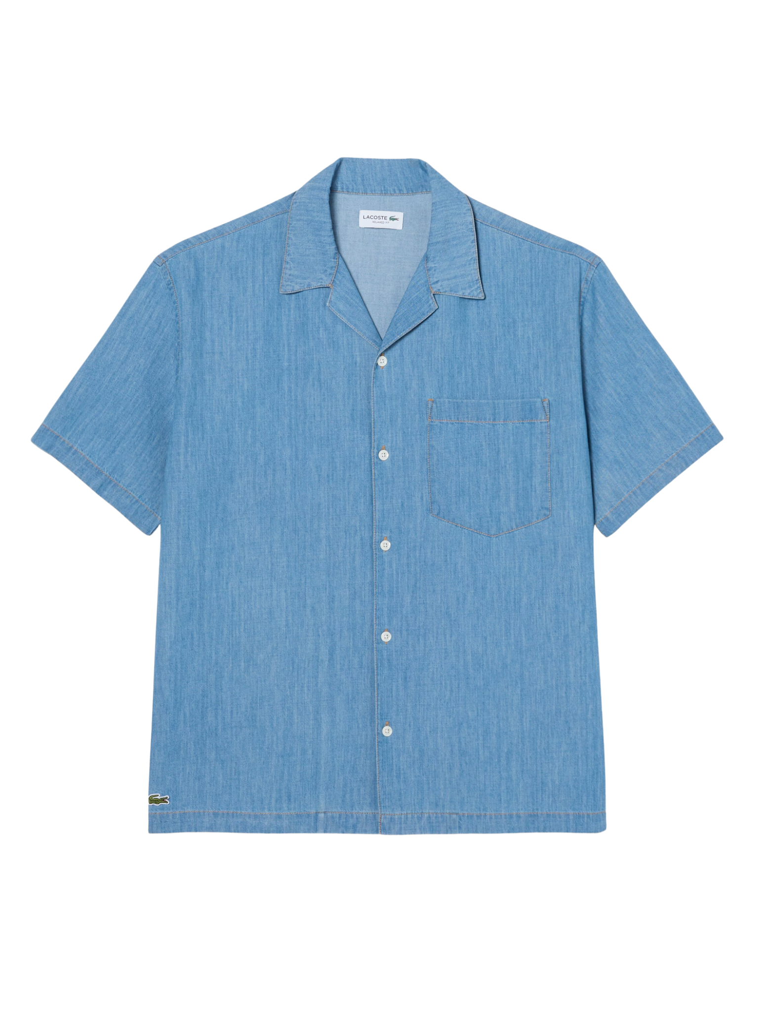 LACOSTE Relaxed Fit Open Neck Denim Shirt Blue