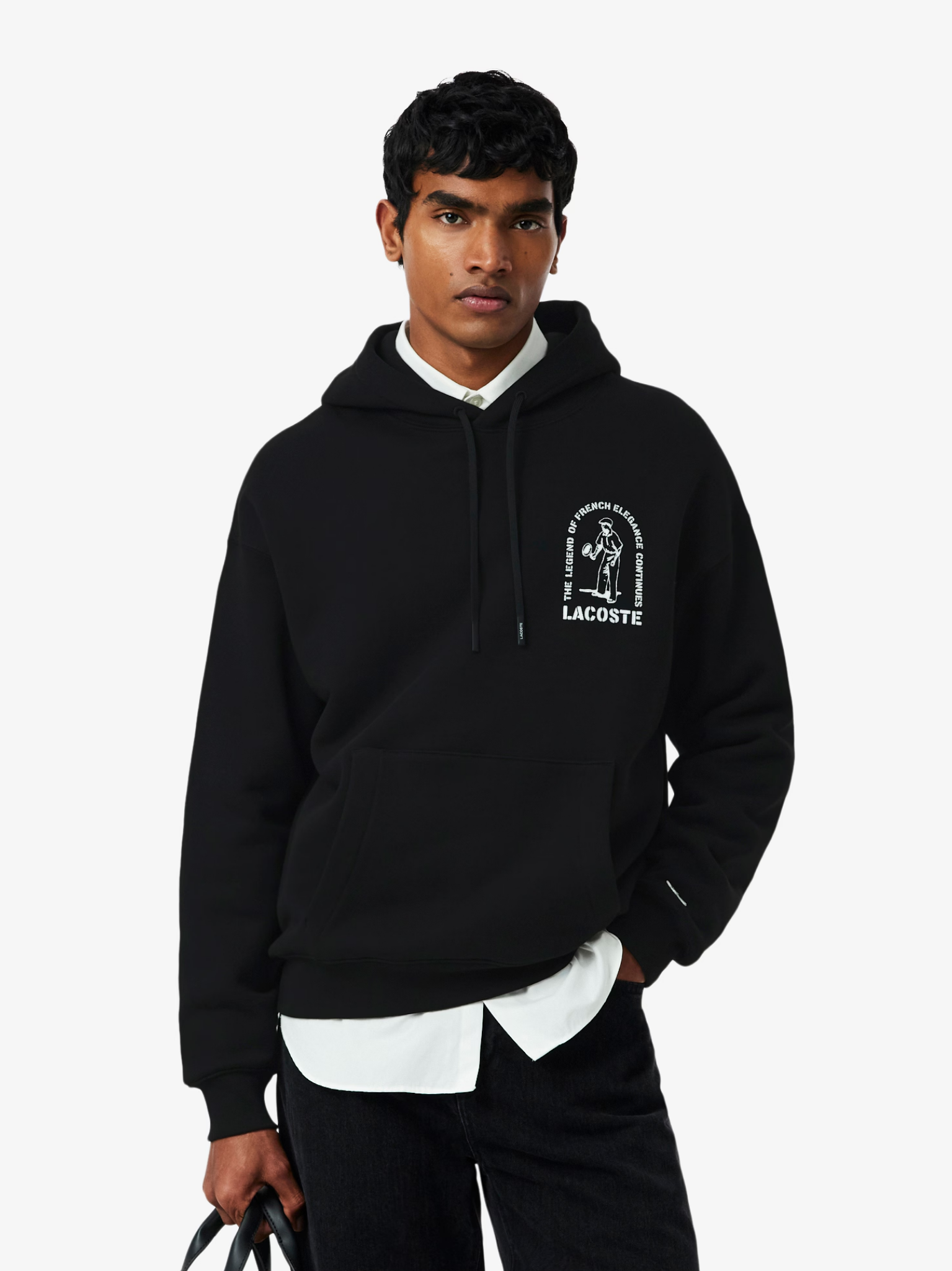 LACOSTE Loose Fit Printed Hoodie Black