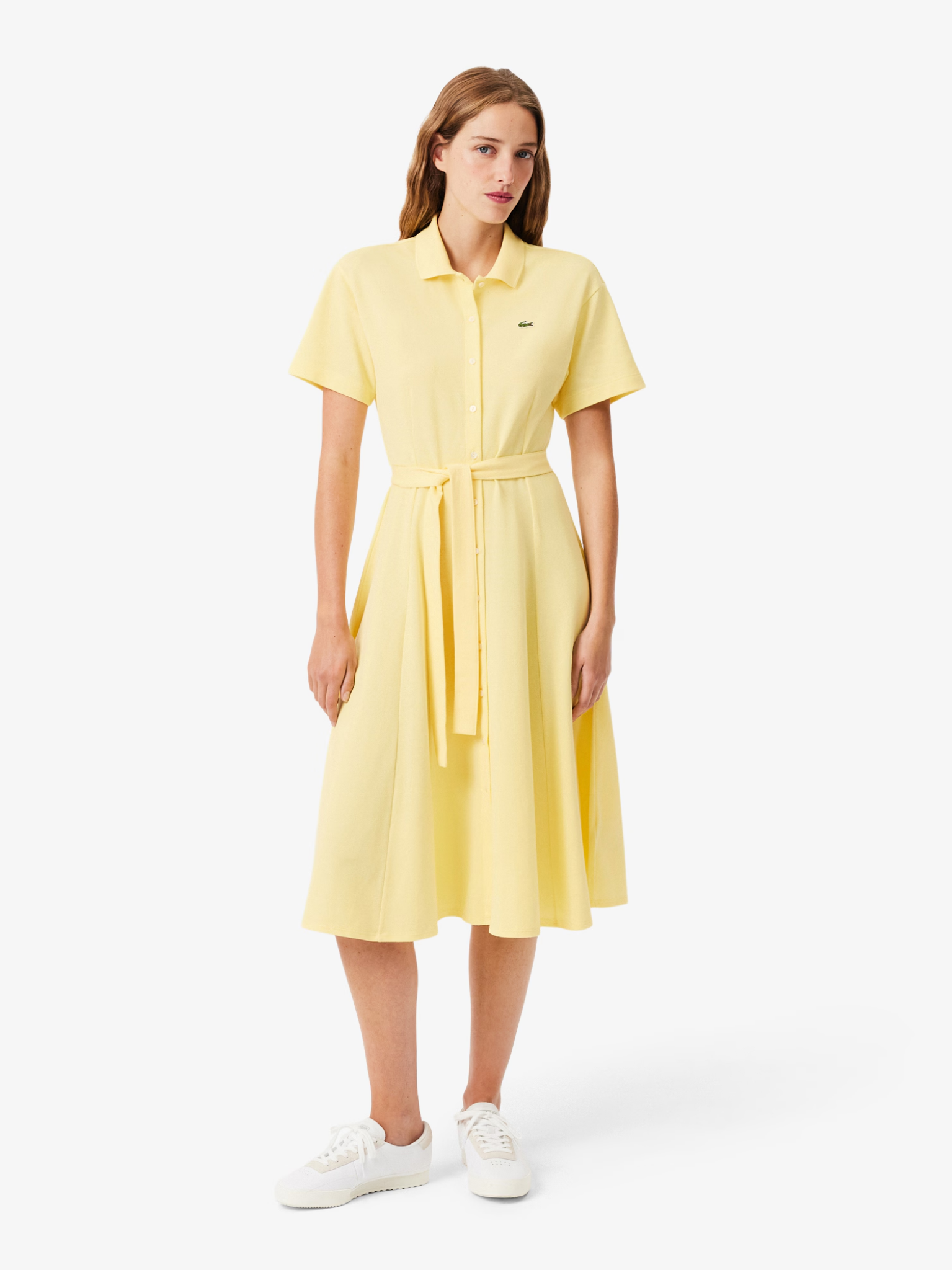 LACOSTE WOMEN Flared Piqué Polo Dress Pastel Yellow
