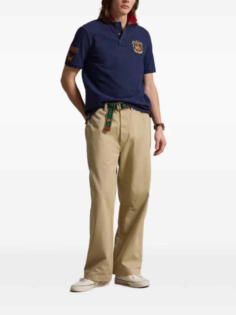 RALPH LAUREN Classic Fit Graphic Mesh Polo Shirt Newport Navy