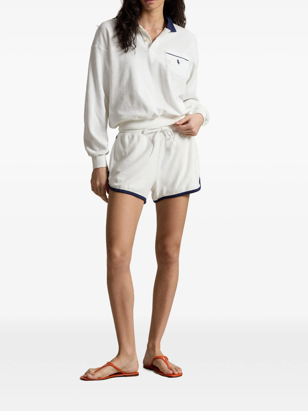 RALPH LAUREN WOMEN Terry Drawstring-waist Track Shorts White