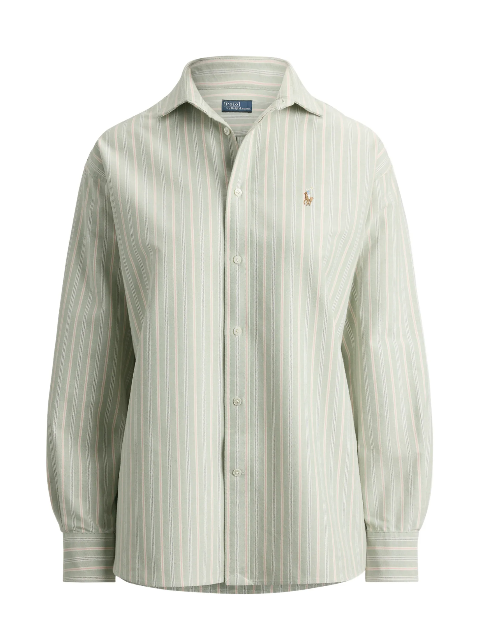 RALPH LAUREN WOMEN Relaxed Fit Cotton Oxford Shirt Green/Pink