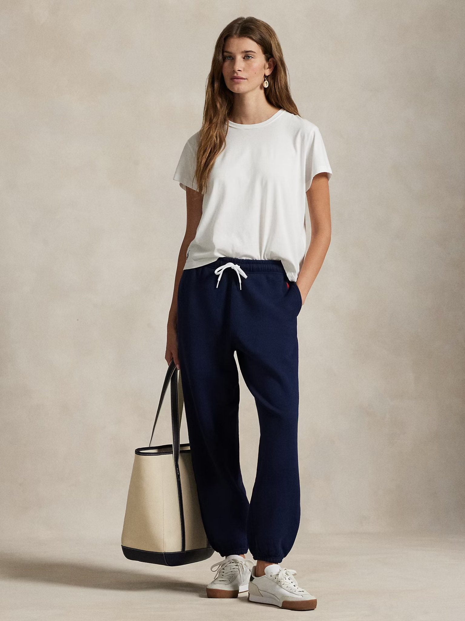 RALPH LAUREN WOMEN Fleece Drawstring Tracksuit Bottoms Cruise Navy