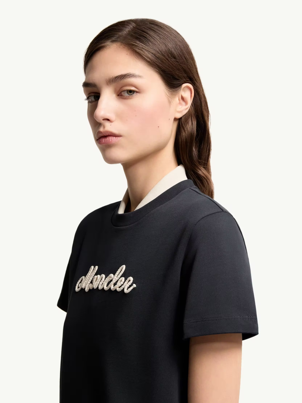 MONCLER WOMEN Logo Embroidery Cotton T-Shirt Navy Blue